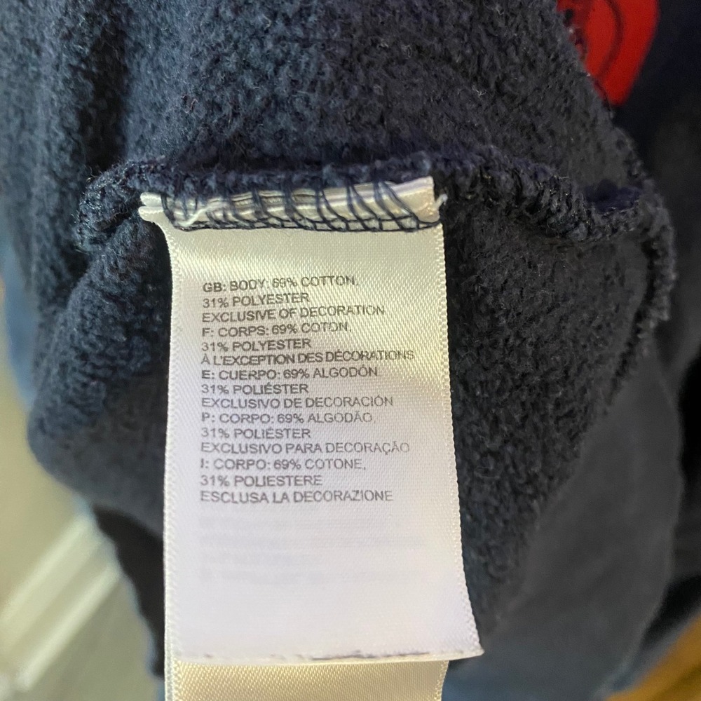 FLAW The North Face Hoodie Mens M Navy Blue Red Logo Mountain Graphic Pullover - Picture 7 of 8